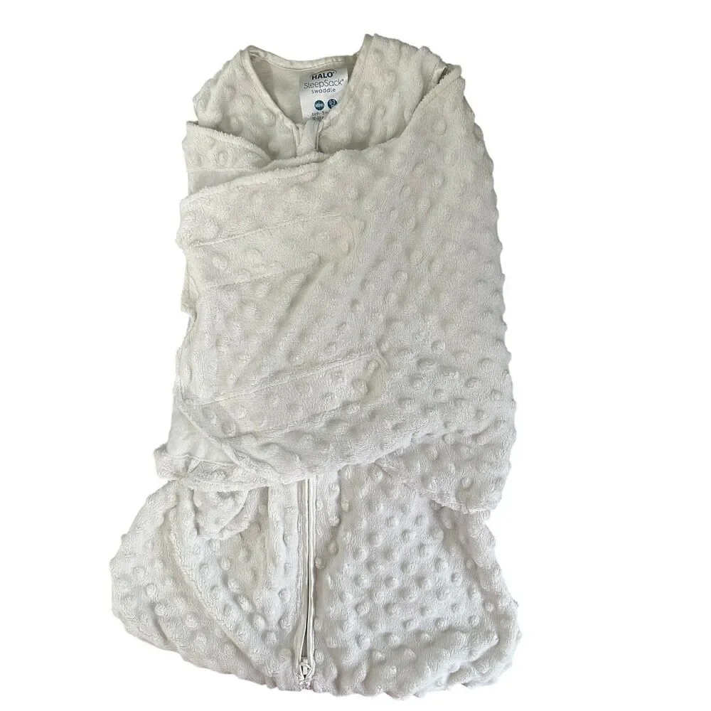 HALO SleepSack Swaddle Kids 0-3M‎ White Minky Dot Adjustable Wearable Blanket